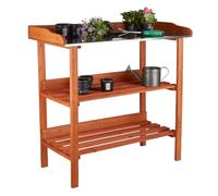 Relaxdays Mesa Jardinería de 3 Niveles, Estantería Plantas, Madera-Acero, 87,5 x 91,8 x 41,5 cm, Marrón Anaranjado
