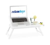 Relaxdays Mesa Ordenador Portátil para Cama y Sofá con Cajón, Bambú, 24 x 60 x 35 cm, Blanco