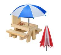 Relaxdays Mesa para ardillas con 2 sombrillas blanco,marrón claro,rojo