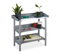 Relaxdays Mesa para huerto Urbano con Tres estantes, Madera, 86 x 92 x 42 cm, Gris