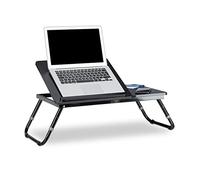 Relaxdays mesa para ordenador portátil, mesa de cama, bandeja de cama, mesa para portátil, mesa auxiliar, portátil WTH 75 cm x 35 cm x 40 cm, madera, negra, con solapa de lectura, altura ajustable, plegable