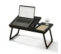 Relaxdays Mesa para portátil para Cama y sofá, Plegable, Efecto Madera, Regulable en Altura, Metal, Negro