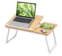 Relaxdays Mesa para portátil para Cama y sofá, Plegable, Natural/Blanco | Efecto madera, altura regulable, bandeja para cama, metal