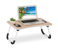 Relaxdays Mesa para Portátil Sofá, 26 x 63 x 40 cm, Bandeja Cama Plegable, MDF, Hierro, Mesita Tablet, Natural