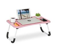 Relaxdays Mesa para Portátil Sofá, Plegable, Soporte Tablet, Portabebidas, Bandeja Cama, 26 x 63 x 40 cm, Rosa/Blanco