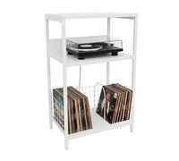Relaxdays Mesa para Tocadiscos, 3 Niveles, separadores, HBT: 65x40x30 cm, Hierro, MDF, Blanco