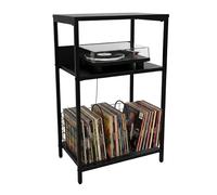Relaxdays Mesa para Tocadiscos, 3 Niveles, separadores, HBT: 65x40x30 cm, Hierro/MDF, para vinilos, Negro