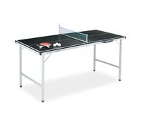 Relaxdays Mesa ping pong negra con accesorios blanco,negro,plata