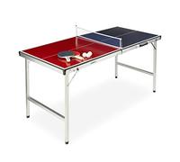 Relaxdays Mesa Ping Pong - Relaxdays Mesa Ping Pong Plegable, Set con 2 Palas, Red y 3 Pelotas, DM y Aluminio, 67,5 x 151 x 67,5 cm, Azul y Rojo Unisex Adulto