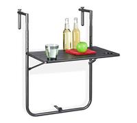 Relaxdays Mesa Plegable Balcón, 3 Alturas, Mesita Colgante Efecto Madera 59,5x36 cm, Mueble Exterior Barandilla, Negra