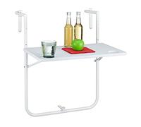 Relaxdays Mesa Colgante Plegable para balcón, Regulable en 3 Alturas, Tablero de imitación de Madera, 59,5 x 36 cm, Color Blanco, Mesita, Barandilla, Terraza, Efecto Ratán, 5x36, Exterior, 1 Pieza