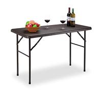 Relaxdays Mesa Plegable Jardín y Terraza con Forma Rectangular, Plástico y Metal, Marrón, 74 x 120 x 60 cm