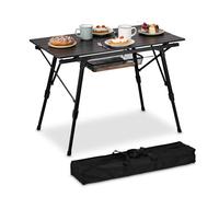 Relaxdays Mesa Plegable, Mesita de Camping o Jardín, Metal, Exterior, Altura Regulable, Aluminio, Multiusos, Negro, 90 x 51 cm