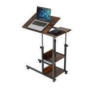 Mesa portátil Relaxdays, Altura Ajustable de 63 a 90 cm, inclinable, Mesa con Ruedas, 2 estantes, Forma C, marrón/Negro