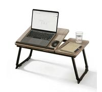 Relaxdays Mesa portátil para Cama y sofá, Plegable, Regulable en Altura, Bandeja metálica con Acabado Madera/Negro, 23.5