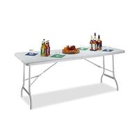 Relaxdays Mesa Terraza Bastian, Plegable, Grande, Asa de Transporte, Rectangular, Jardín o Camping, 72x178x74 cm, Blanca
