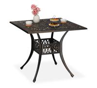 Relaxdays Mesa terraza cuadrada agujero sombrilla oro,negro