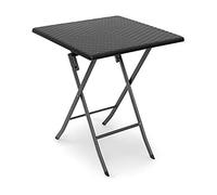 Relaxdays Mesa Terraza Plegable Bastian, Cuadrada, 74 x 61,5 x 61,5cm, Efecto Ratán, para Exterior, Mesita Jardín, Negro