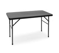 Relaxdays Mesa Terraza Plegable Bastian, Rectangular, 74x121,5x61,5cm, Efecto Ratán, para Exterior, Mesita Jardín, Negro
