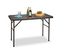 Relaxdays Mesa Terraza Plegable Bastian, Rectangular, Marrón | 74x121,5x61,5 cm, Efecto Ratán, Exterior, Mesita Jardín