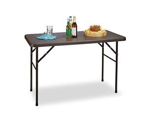 Relaxdays Mesa Terraza Plegable Bastian, Rectangular, Marrón | 74x121,5x61,5 cm, Efecto Ratán, Exterior, Mesita Jardín