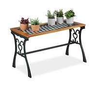 Relaxdays Mesa Terraza Rectangular, Jardín y Balcón, Vintage, Madera, Hierro Fundido, 58x98x47cm, Marrón Natural y Negro