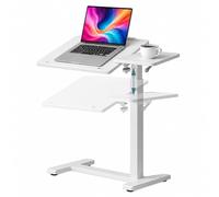 Relaxdays Mesa Tipo C Regulable 67,5-102 cm, inclinable, Ruedas Ocultas, Escritorio para portátil, Blanco