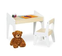 Relaxdays Mesa y Silla Infantil en Set, Muebles para Niños, Unisex, para Pintar y Hacer Manualidades, Blanco y Beige, Tablero de Fibras, 51 x 60,5 x 37,5 cm