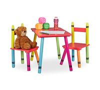 Relaxdays Mesa y sillas infantiles 3 piezas ceras amarillo,verde,rojo