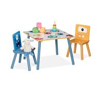 Relaxdays Grupo Mesa y Sillas Infantiles, 2 Asientos, Muebles Niños, MDF y Madera, Juego de Minimesa y Minisillas, Multicolor, 2 Stühlen