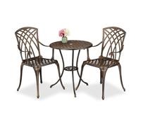 Relaxdays Mesa y Sillas Terraza, Conjunto Jardín Exterior, Aluminio Fundido, Muebles Balcón Antiguos, Negro/Bronce, 67 x 60 cm