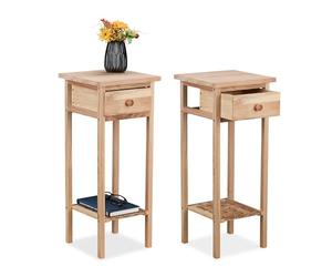 Relaxdays Mesas Auxiliares Estrechas, Set de 2, Mesitas Teléfono Madera, 60x25x25 cm, con Cajón, Pasillo, Salón, Natural