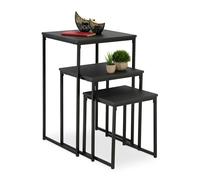 Relaxdays Mesas Auxiliares, Pack de 3, Mesitas de Salón, 3 Tamaños, Diseño Nido, de Metal, Cuadradas, Decorativas, Negro, 76 x 46 x 46 cm