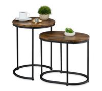 Relaxdays Mesas auxiliares industriales set de 2 marrón,negro