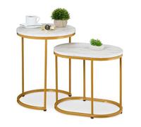 Relaxdays Mesas efecto mármol y metal set de 2 blanco,oro