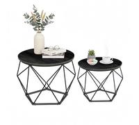 Relaxdays mesas auxiliares, Set de 2, Efecto Madera y Metal, Negro