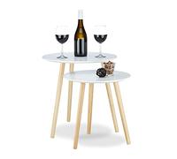 Relaxdays Mesas auxiliares Set de 2 mesas nórdicas, Estilo años 70, mesas de Noche, diámetro 39 y 47,5 cm, Blanco