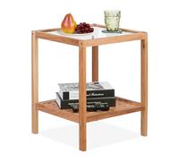 Relaxdays Mesita auxiliar madera nogal y cristal marrón claro,transparente