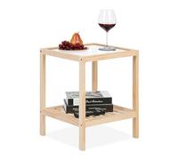 Relaxdays Mesa Tapa Mesita Auxiliar con Tablero Cristal, Mesilla con Estante, Madera Pino, Dormitorio, Salón, 50x40x40 cm, Natural