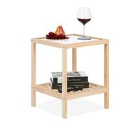 Relaxdays Mesa Tapa Mesita Auxiliar con Tablero Cristal, Mesilla con Estante, Madera Pino, Dormitorio, Salón, 50x40x40 cm, Natural