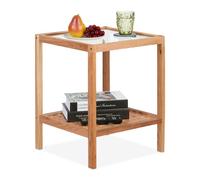 Relaxdays Mesita auxiliar madera nogal y cristal marrón claro,transparente