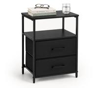 Relaxdays Mesita de Noche, 2 cajones y estantes, Negro | 61 x 38 x 28 cm, mesa auxiliar para cama