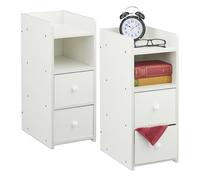 Relaxdays Mesita de Noche, 2 Unidades, 2 Cajones, 55 x 22,5 x 34 cm, Dormitorio, Mesilla Cabecera, MDF, Blanco/Dorado, 100% Tablero de Fibras