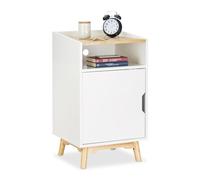 Relaxdays 10021837 Mesita de Noche Con Puerta, 74 x 43 x 40 cm, Blanco