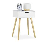 Relaxdays Mesita de Noche Blanca, Mesa Moderna de Estilo Nórdico, 1 Cajón, DM-Madera, 60x40x30cm, Blanco-Marrón