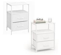 Relaxdays mesita de Noche Blanca, Pack de 2, Mesa Auxiliar | 2 cajones y estantes, (Al x An x Prof.) 61 x 38 x 28 cm
