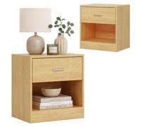 Relaxdays Mesita de Noche, cajón y Hueco Abierto, 41x39x28 cm, Natural | Mesita de noche para el dormitorio, mesita de noche