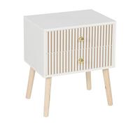 Relaxdays Mesita de Noche con 2 cajones, Frente Acanalado, Efecto Madera, 47x40x30 cm, Blanco Natural