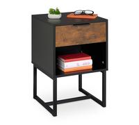 Relaxdays Mesita de noche industrial con cajón marrón,negro