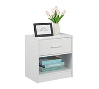 Relaxdays Mesita de Noche, con Cajón, Compartimento Abierto, 41,5x39x31cm, Mesa Cama Dormitorio, Mesita Auxiliar, Blanca